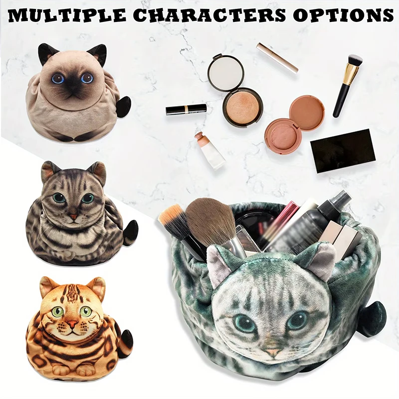 Skincare Animate - Cat-Shaped Cosmetic Storage Bag,Drawstring Closure,Cute Travel