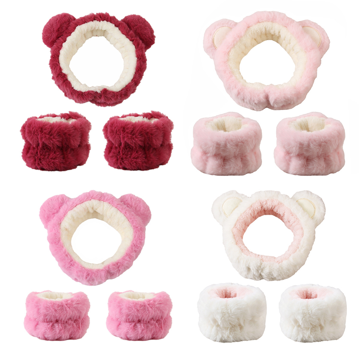 3pcs Cute Bear Headband Set Fl - Skincare Animate 评论和价格